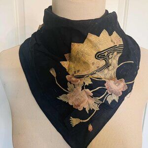 Vintage Japanese-Inspired Floral Scarf — Cotton & Viscose Blend (50×50 cm)
